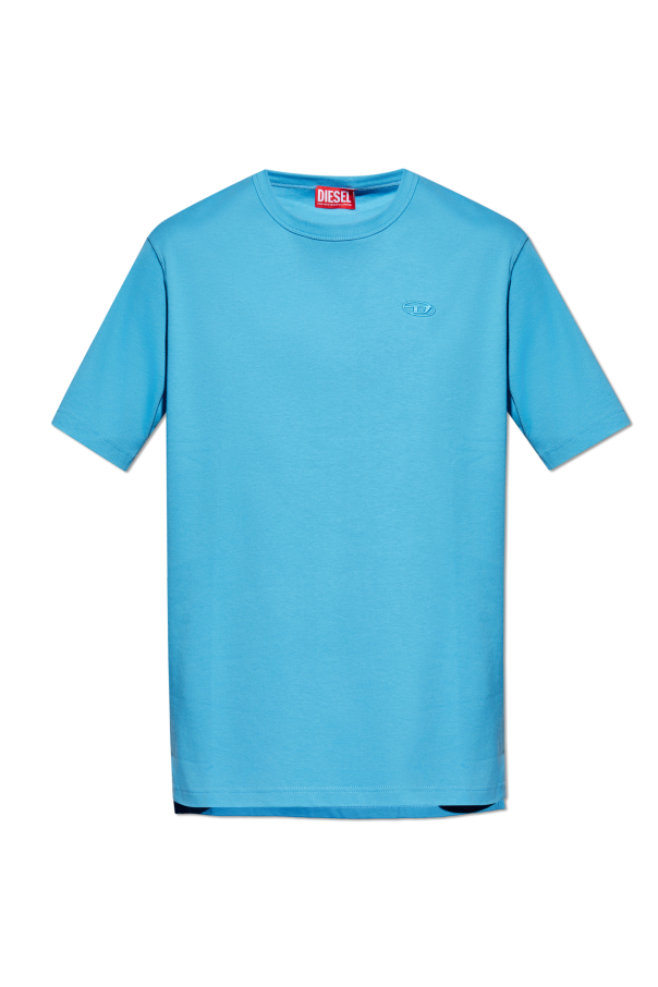 Tシャツ・カットソー DIESEL Men T-shirt Sky Blue A166210PKAL 89M T-BOXT-R2 Logo T-shirt with metallic effects｜ブルー｜メンズ